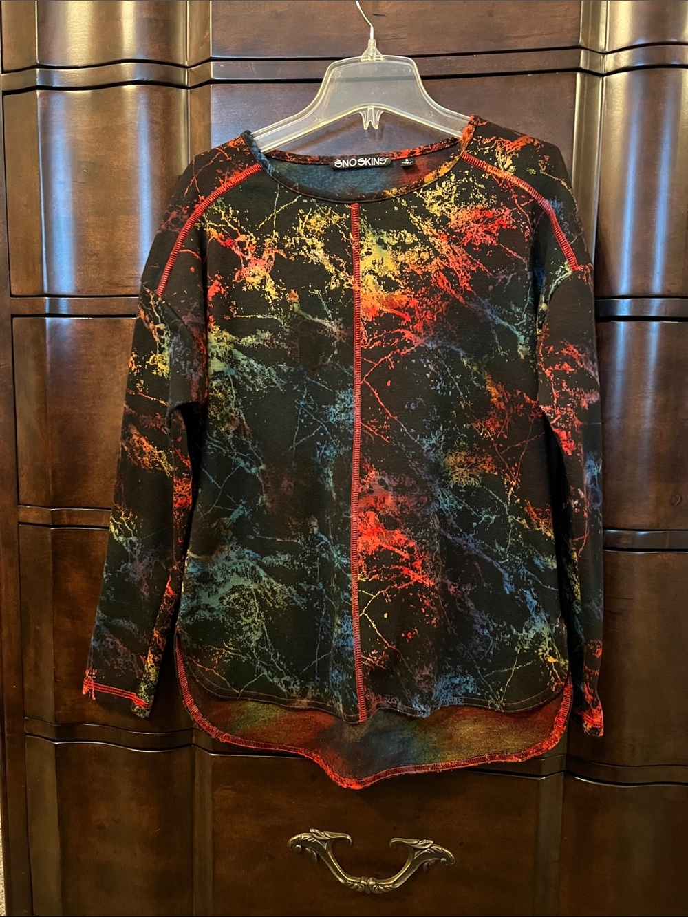 SNO SKINS Black Multicolor Splatter Tee with Red Stitching